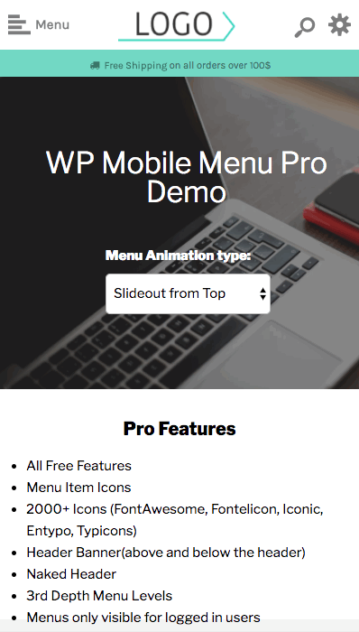 Menu Panels Display Type 3 SlideoutFromTop