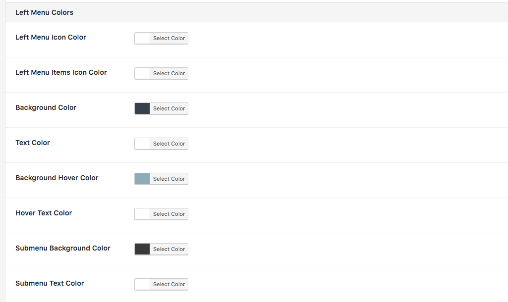 How to set the Left Menu colors? 1 left menu colors